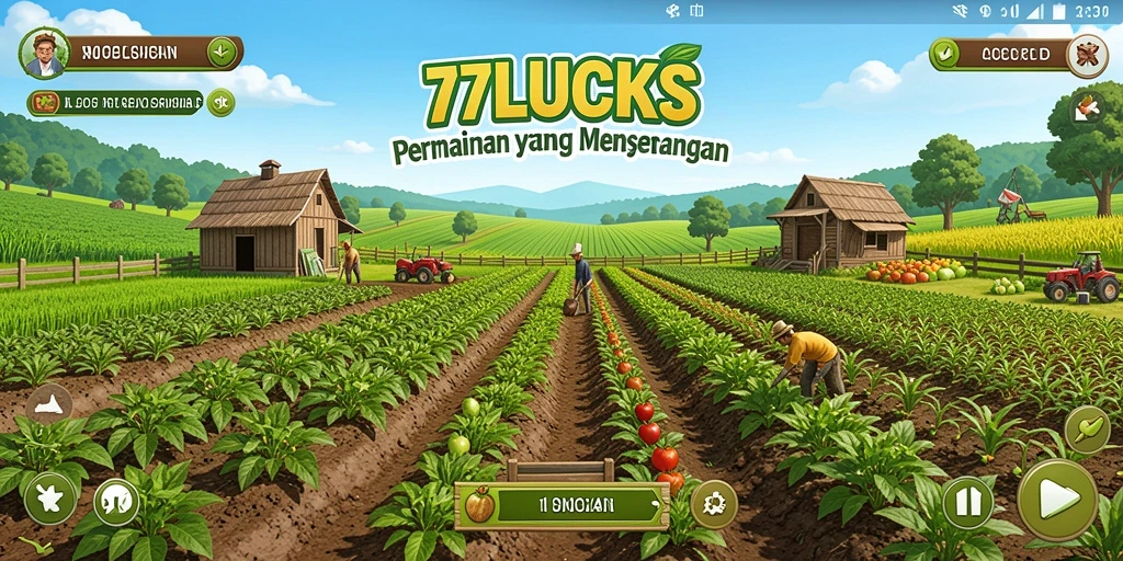 Screenshot menunjukkan pemain sedang mengelola kebun yang indah di 77LUCKS.