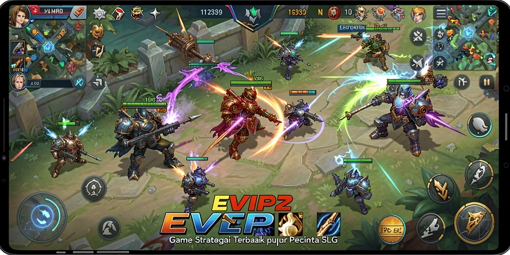 Screenshot gameplay <strong>EVIP2</strong> menampilkan pertempuran SLG yang epik dan strategis.