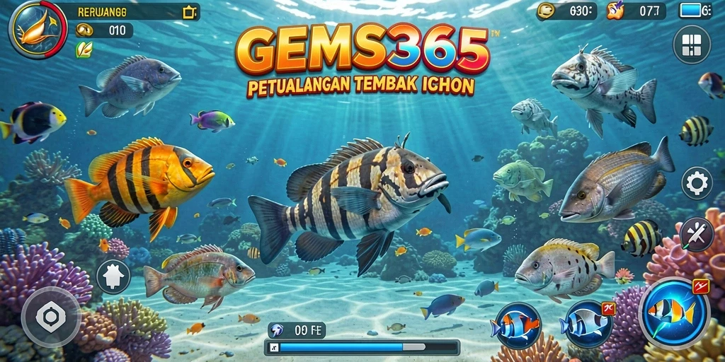 Tampilan gameplay GEMS365 dengan serunya menembak ikan.