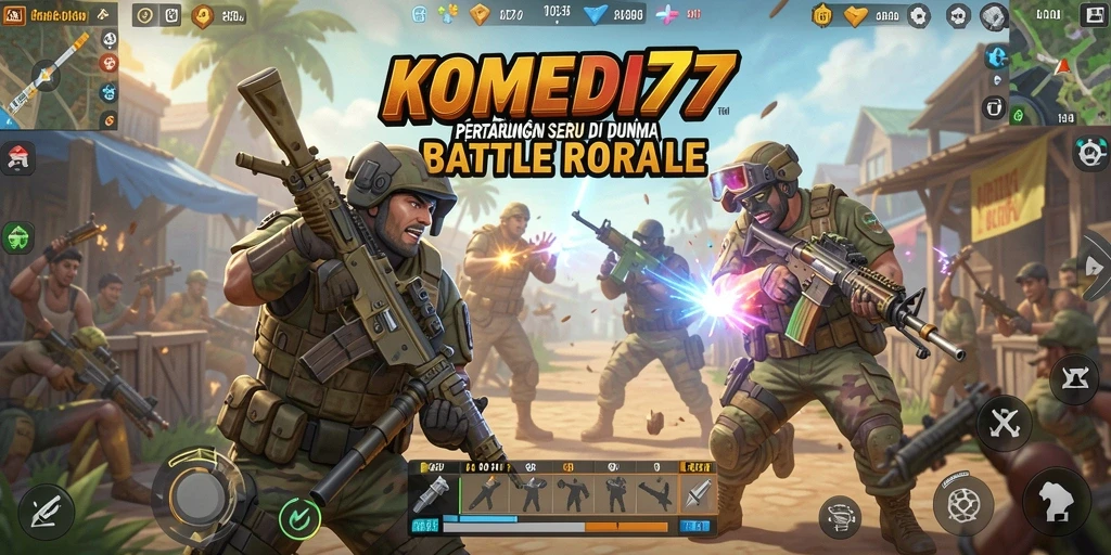 Screenshot utama KOMEDI77 menampilkan aksi seru dalam gameplay Battle Royale.