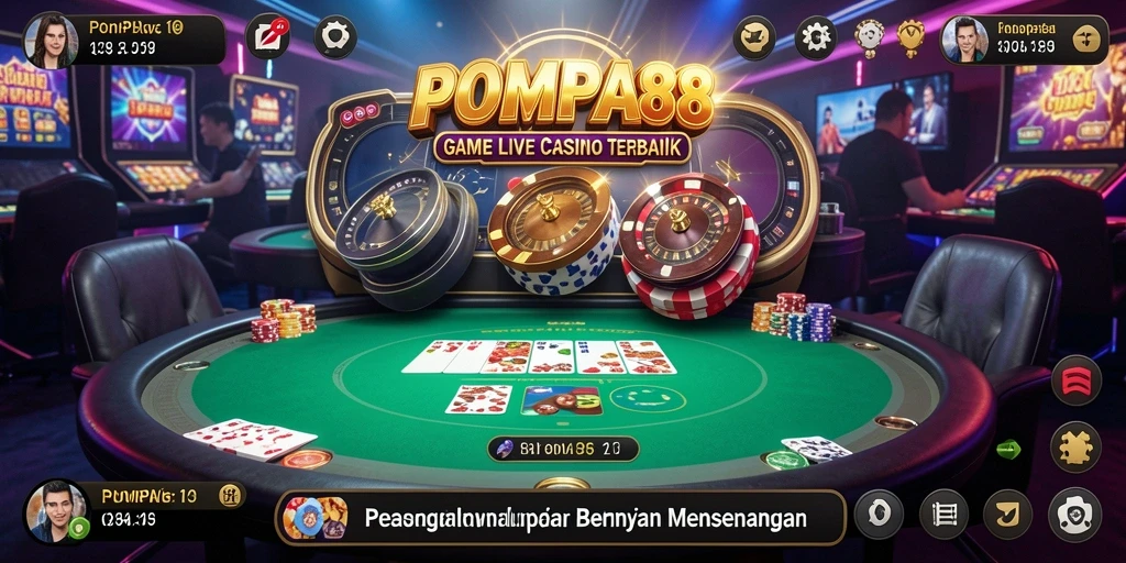 Screenshot gameplay POMPA88 menampilkan dealer langsung dan pemain berinteraksi.