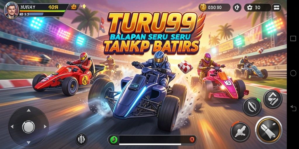 Tampilan seru gameplay TURU99 dengan aksi balapan yang mendebarkan.