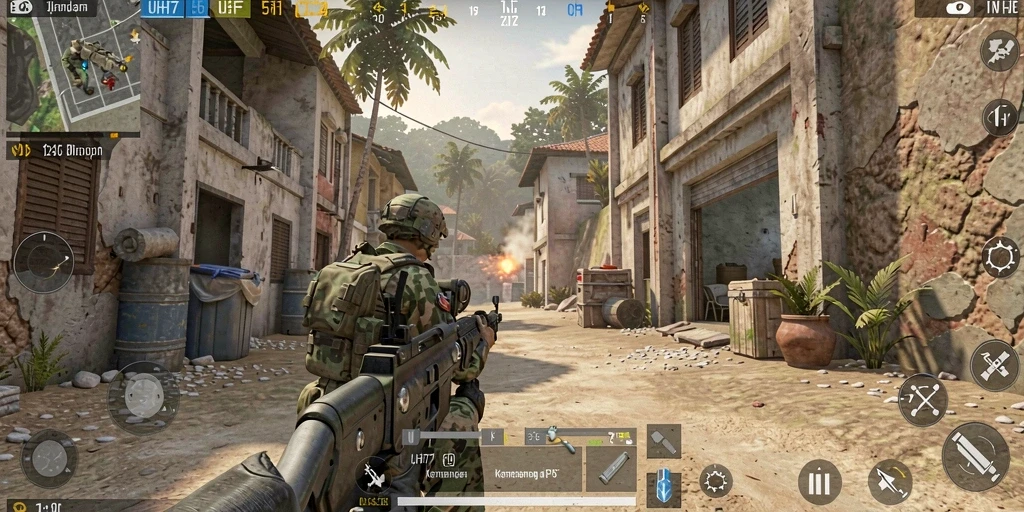Screenshot UH77 menampilkan aksi mendebarkan dalam gameplay FPS.